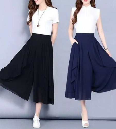 Casual Seven Point Skirt Pants Women Summer Chiffon Slim Capris Female Oversized Trousers High Waisted Elegant Women's Wide Leg
