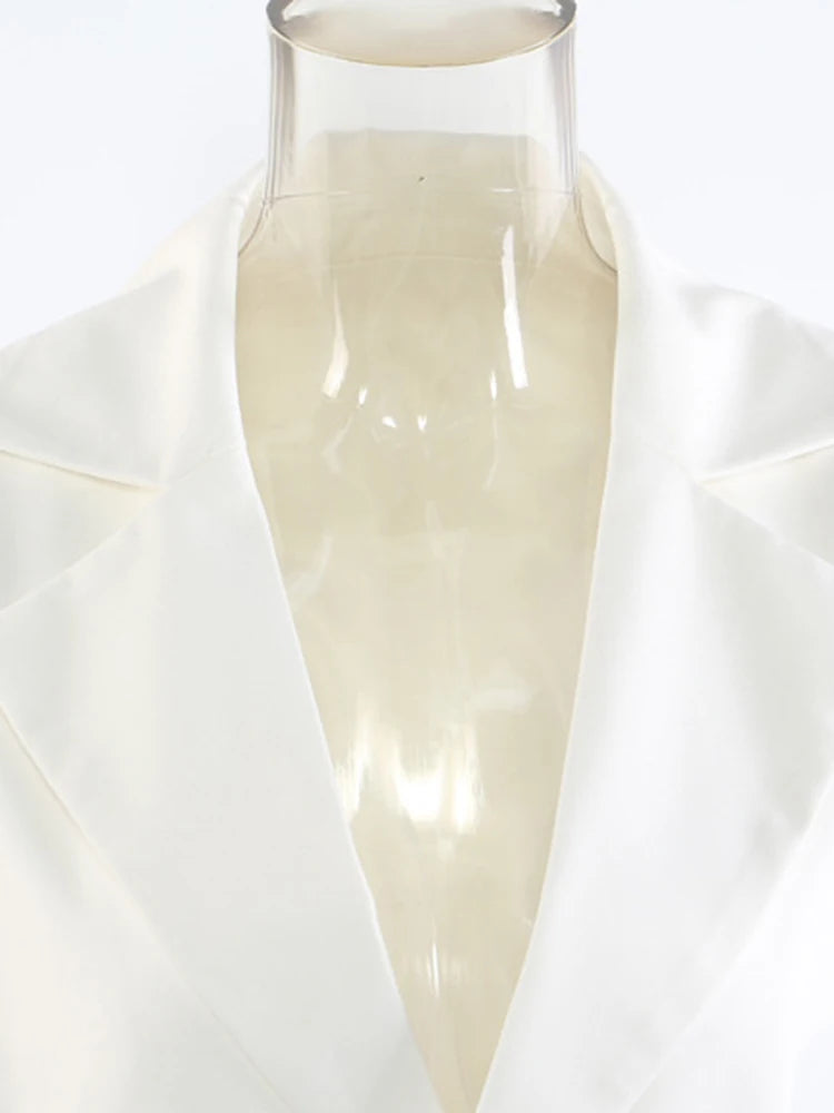 Women White Sequins Flower Big Size Long Blazer New Lapel Long Sleeve Jacket Fashion Tide Spring Autumn 2025 1DJ1288