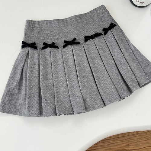 Load image into Gallery viewer, Women Gray Off Shoulder Long Sleeve Split Knit Sweater Tops And High Waist Pleated Short Skirt 2024 Autumn Winter Two Piece Set

