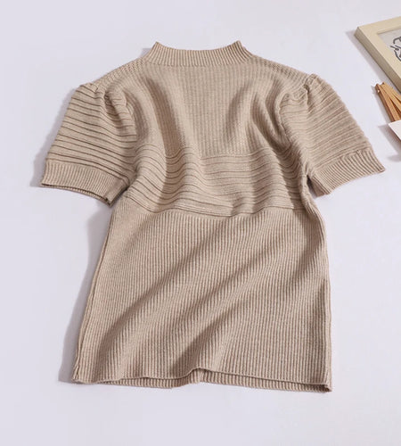 Women Spring Summer Brown Elegant Round Collar T-shirt Korean Slim Short Sleeved Pullovers Tops Causal Fashion Streetwear Ladies