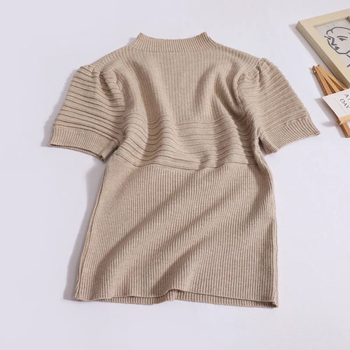 Load image into Gallery viewer, Women Spring Summer Brown Elegant Round Collar T-shirt Korean Slim Short Sleeved Pullovers Tops Causal Fashion Streetwear Ladies
