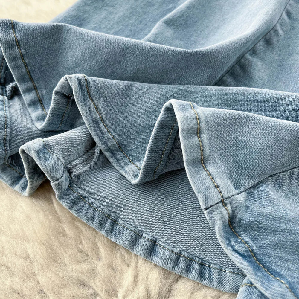 2023 New Women Black Denim Split Long Skirts Autumn High Wasit Blue Mermaid Jeans Skirt Female A-line Ruffled Fishtail Skirt Y2k