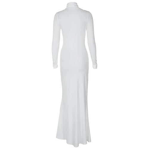Load image into Gallery viewer, Turtleneck Long Sleeve Maxi Dress Women Gown Autumn Winter New Solid Sexy Long Dress Femme Fashion Floor-length Dress
