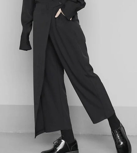 High Elastic Waist Black Irregular Spliced Button Harem Pants New Trousers Women Fashion Tide Spring Autumn 2025 1S430