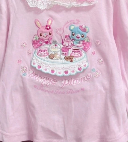 Japanese Cartoon Embroidery T-shirt Women Sweet Y2k Aesthetic Lace Patchwork Tops Girls Harajuku Grunge Kawaii Cute Bow Tees