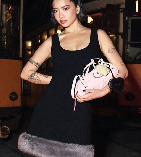 Patchwork Fur Hem Sexy Mini Dress Women Robe Fashion Black Summer New Sleeveless Backless Slim High Waist Sheath Dress