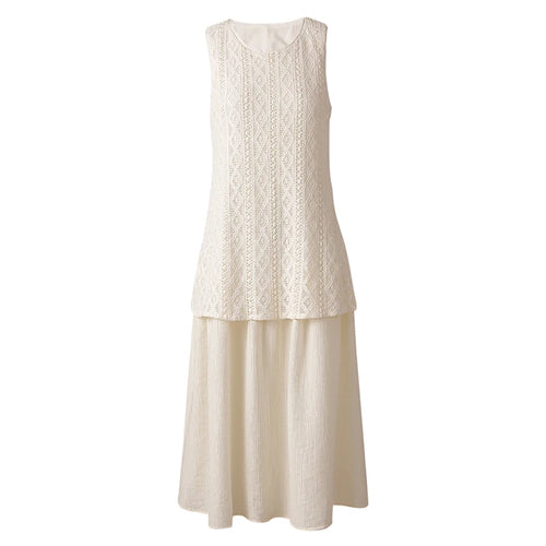 Load image into Gallery viewer, Women Beige Knitting Spliced Elegant Midi Vest Dress New Round Neck Sleeveless Fashion Tide Spring Summer 2025 CPG3068
