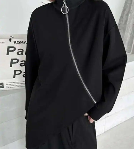 Women Black Big Size Irregular T-shirt New Turtleneck Long Sleeve Loose Fit Fashion Tide Spring Autumn 2025 1DH4338