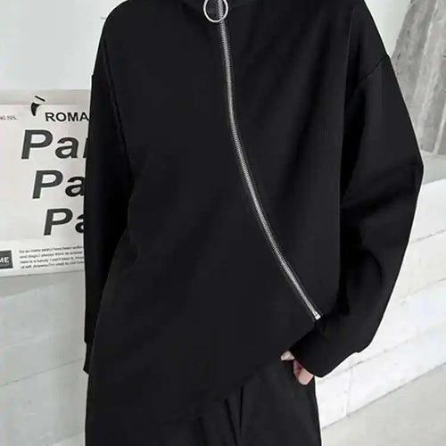 Load image into Gallery viewer, Women Black Big Size Irregular T-shirt New Turtleneck Long Sleeve Loose Fit Fashion Tide Spring Autumn 2025 1DH4338
