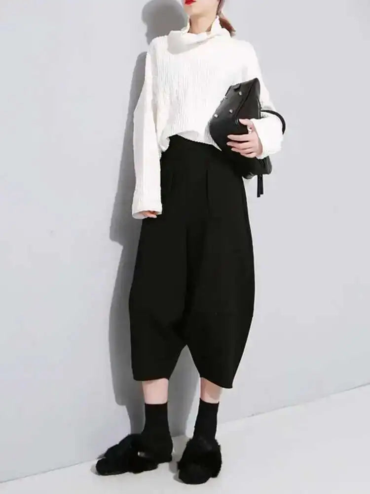 High Elastic Waist Black Pleated Wide Leg Pants New Loose Fit Trousers Women Fashion Tide Spring Autumn 2025 1DF5744