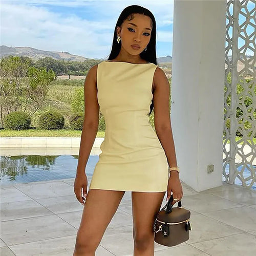 Load image into Gallery viewer, Fashion Sleeveless Sexy Mini Dress For Women Solid Color O Neck Zipper Two Layer Bodycon Club Party Dress Elegant
