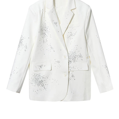 Load image into Gallery viewer, Women Black Rhinestones Shining Big Size Elegant Blazer New Lapel Long Sleeve Jacket Fashion Spring Autumn 2025 7AB3822
