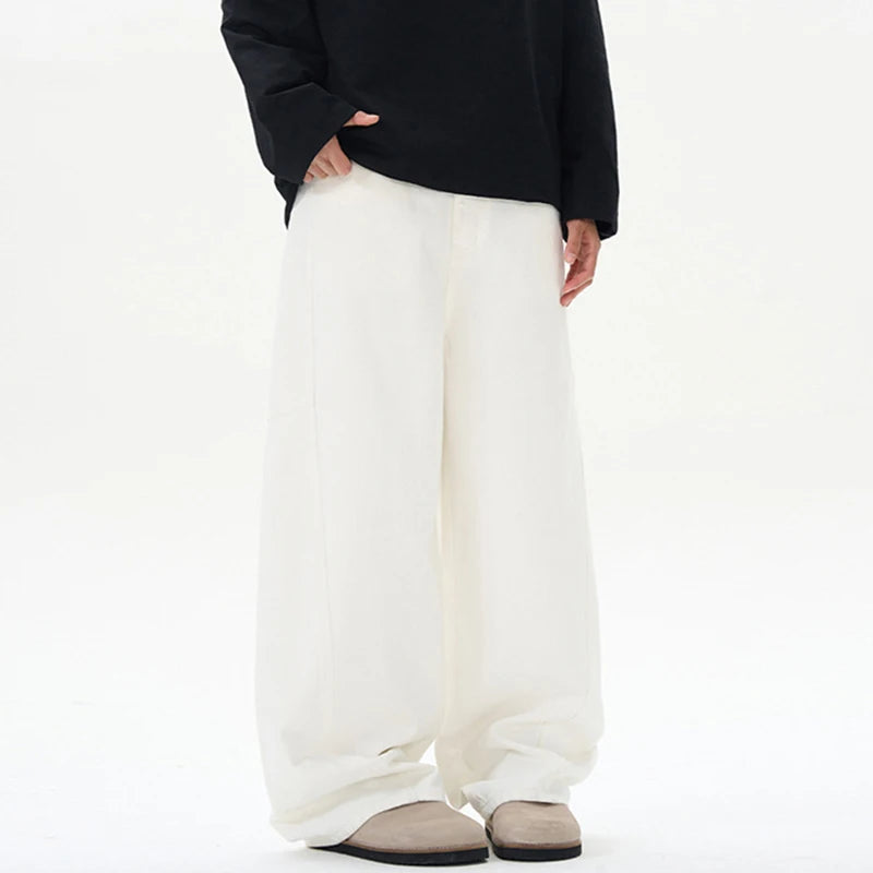 Men Jeans Straight Wide Leg Curved Knife Design Splicing Gradient Color Trendy New High Street Summer Male Clothing 9W2026