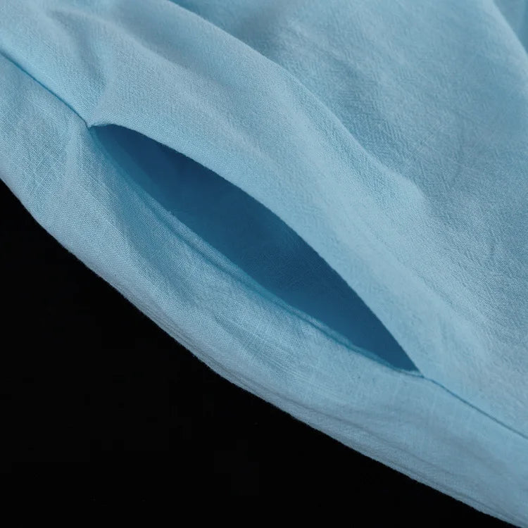 Short Puff Sleeve Maxi Dress For Women Fashion Autumn New Blue V Neck Loose Basic Casual Long Dress Elegant Gown