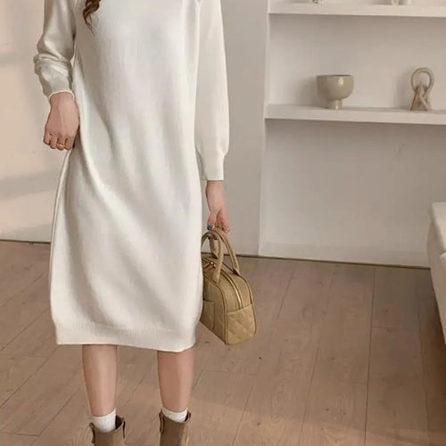 Load image into Gallery viewer, Autumn Winter 2023 New Solid High Neck Casual Loose Knitted Dresses Women Straight Long Sleeve Sweater Dress Popular Simplicity
