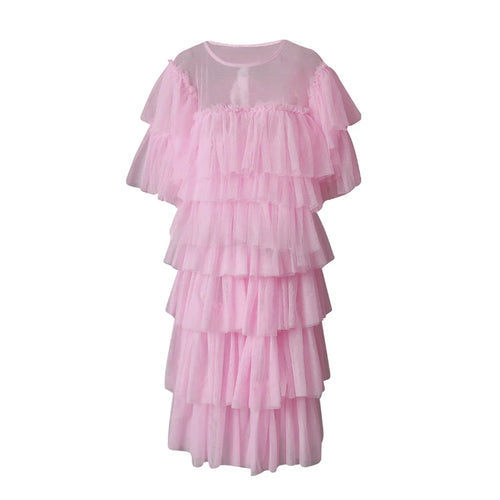 Load image into Gallery viewer, Mesh T-shirt Cake Half-body Skirt Two Pieces Suit New Round Neck Short Sleeve Women Fashion Spring Summer 2025 CPG3209
