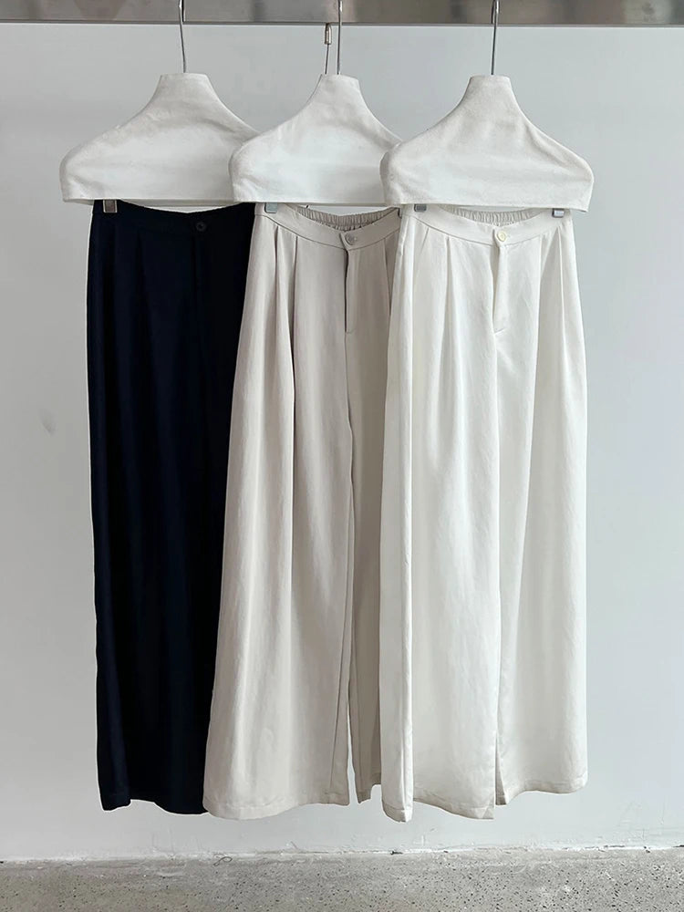 High Waist White Blue Brief Pocket Casual Long Wide Leg Pants New Trousers Women Fashion Tide Spring Autumn 2025 1DJ1357