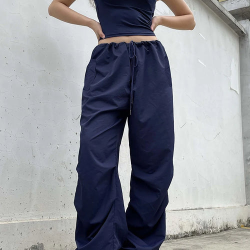 Load image into Gallery viewer, Streetwear Drawstring Low Waist Casual Blue Women&#39;s Pants Harajuku Baggy Trousers Hip Hop Wide Leg Capris Summer Chic
