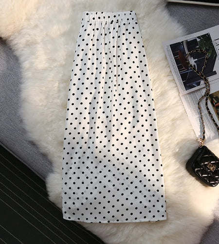 High Waist Skirts Women Side Slit Pleated Design Medium Long Wave Point Chiffon Skirt Female 2023 Summer Hip Wrap Skirt