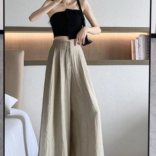 Load image into Gallery viewer, Women Clothes 2024 Spring Summer Fashion Black Beige Wide Leg Long Pants High Waist Streetwear Loose Khaki Straight Trousers New
