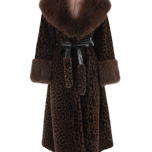 Load image into Gallery viewer, Brown Leoppard Print Big Size Long Faux Fur Jacket New Lapel Long Sleeve Women Coat Fashion Autumn Winter 2025 CPG2454
