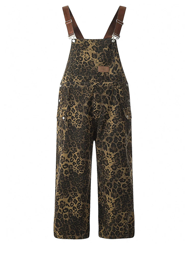 High Waist Leopard Print Denim Big Size Overalls Wide Leg Jeans New Women Trousers Fashion Tide Spring Autumn 2025 1DH9389