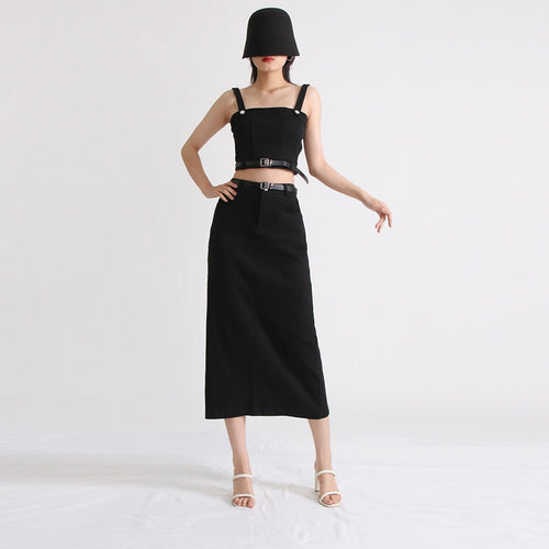 Load image into Gallery viewer, Summer Two Piece Sets For Women Square Collar Sleeveless Tops High Waist Skirt Sexy Set Female Fashion Clothing
