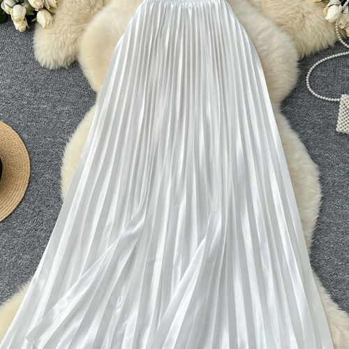 Load image into Gallery viewer, French Retro Women Fashion Solid Elegant Long Skirt Autumn Winter Elastic High Waist Popular Pleated Skirt Simplicity Streetwear
