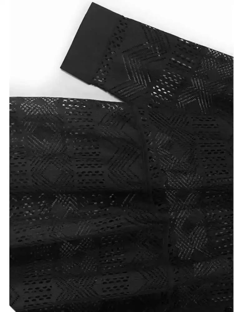 Women Black Lace Hollow Out Tassels Big Size Midi Shirt Dress New Lapel Long Sleeve Fashion Spring Autumn 2025 1DH8942