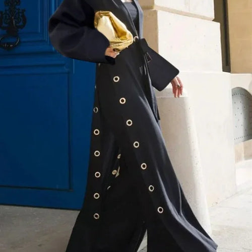 Load image into Gallery viewer, Womens Black Long Jackets 2025 Summer Spring Hollow Split-Joint Streamer Womens X-long Traf Trench Coat Female
