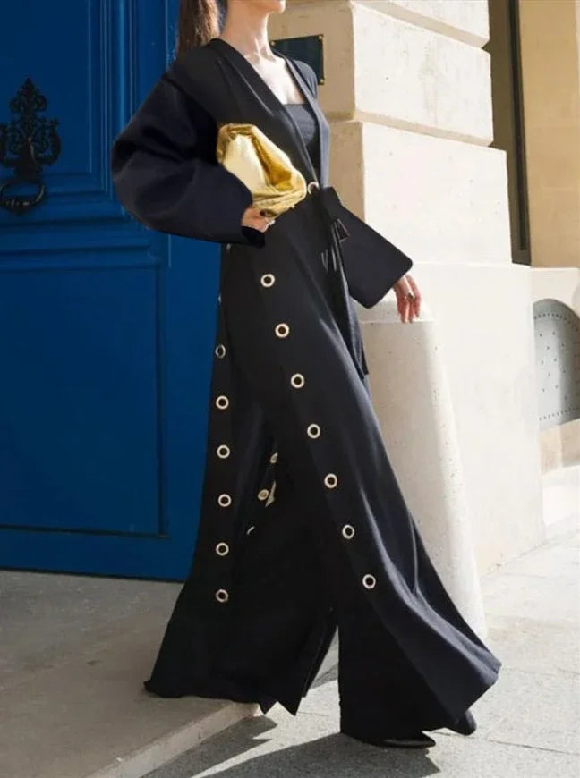 Womens Black Long Jackets 2025 Summer Spring Hollow Split-Joint Streamer Womens X-long Traf Trench Coat Female