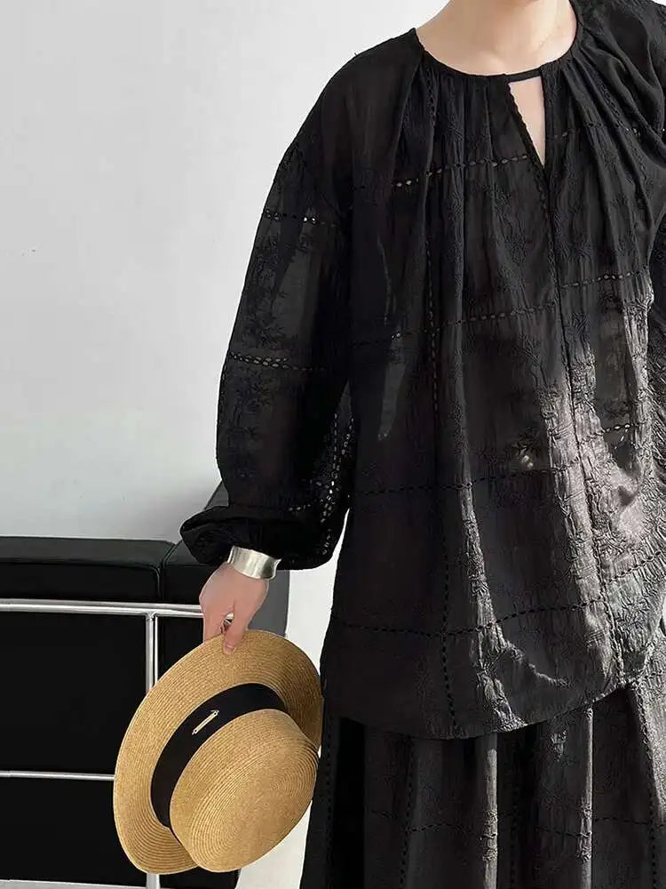 Lace Big Size Shirt Half-body Skirt Two Pieces Suit New Round Neck Long Sleeve Women Fashion Spring Autumn 2025 1DJ0062