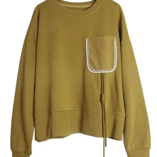 Load image into Gallery viewer, Black Topstitched Pocket Sweatshirt New Round Neck Long Sleeve Women Big Size Fashion Tide Spring Autumn 2025 1DJ0625
