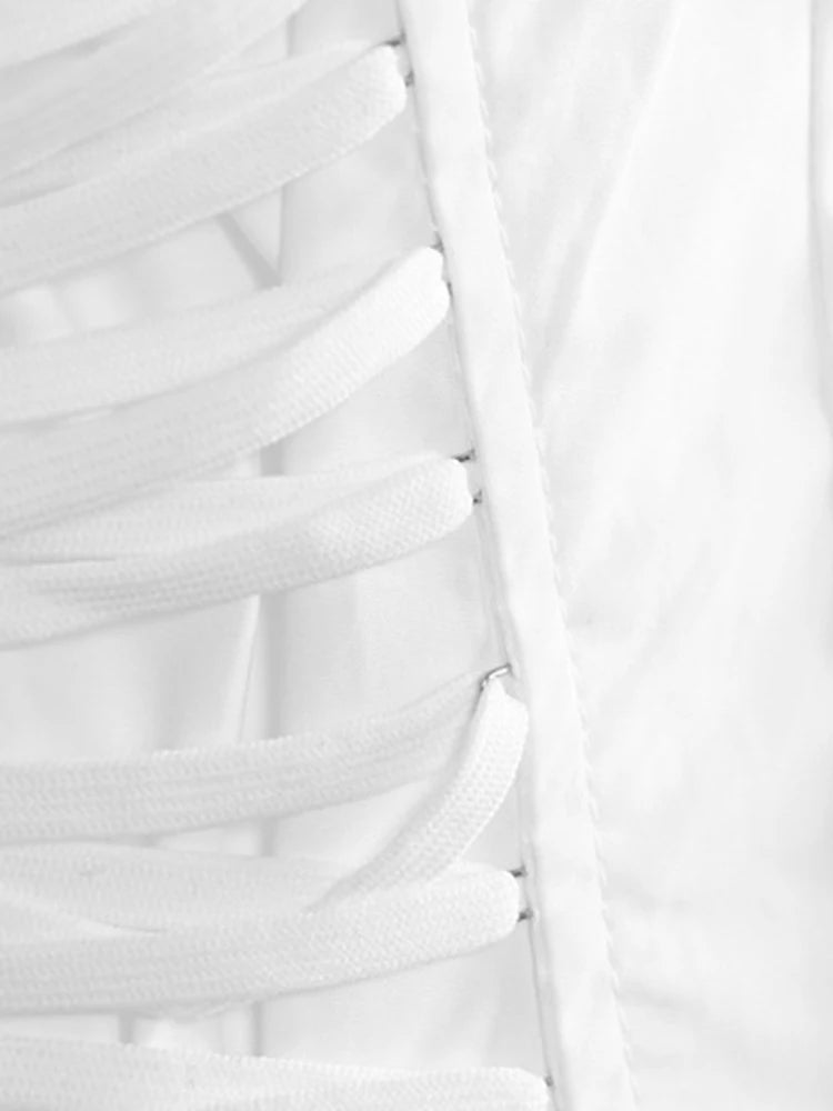 Women White Bandage Pleated Irregular Big Size Blouse New Lapel Long Sleeve Shirt Fashion Tide Spring Autumn 2025 1DJ0341