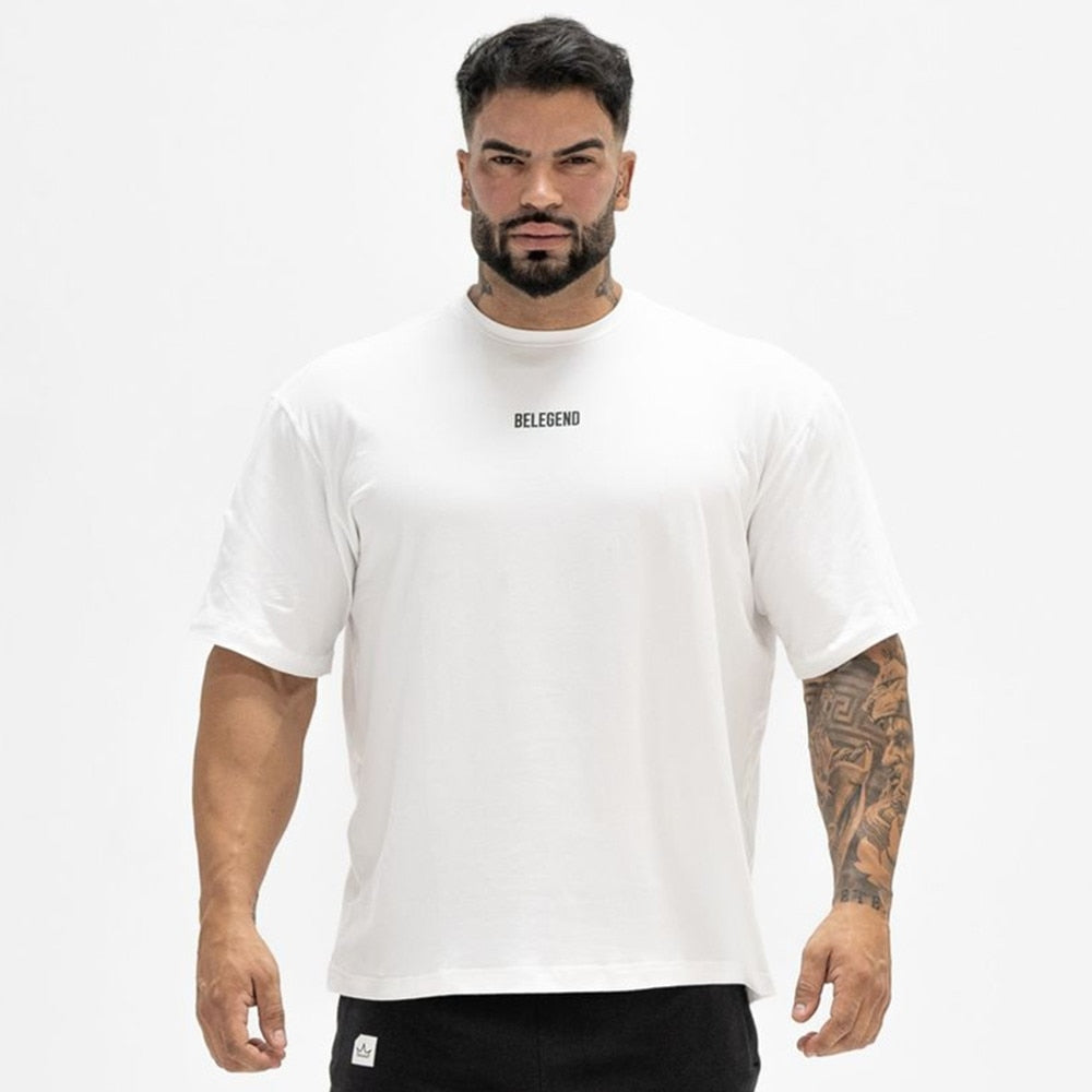 Cotton Casual T-shirt Men Short Sleeve Loose Tees Shirt Male Gym Fitness Wear Tops Summer Sport Training Crossfit Clothing