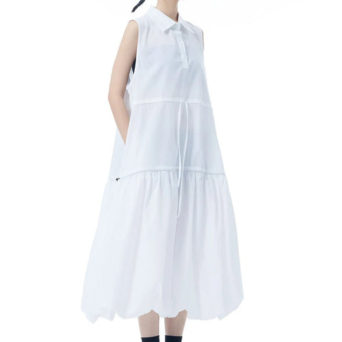 Load image into Gallery viewer, Women Black Brief Pleated Big Size Midi Bud Shirt Dress New Lapel Sleeveless Fashion Tide Spring Autumn 2025 1DJ0955
