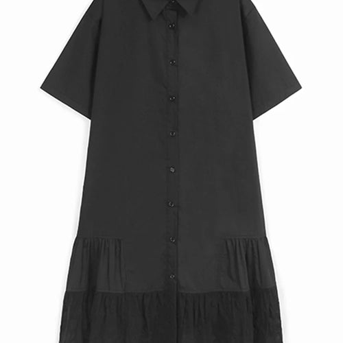 Load image into Gallery viewer, Women Blue Circle Printed Spliced Big Size Midi Shirt Dress New Lapel Short Sleeve Fashion Tide Spring Summer 2025 1DJ1356
