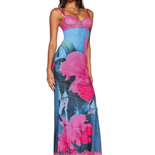 Load image into Gallery viewer, Spaghetti Strap Print Sexy Maxi Dress For Women Fashion Sleeveless Backless Bodycon Club Printed Long Dress Elegant
