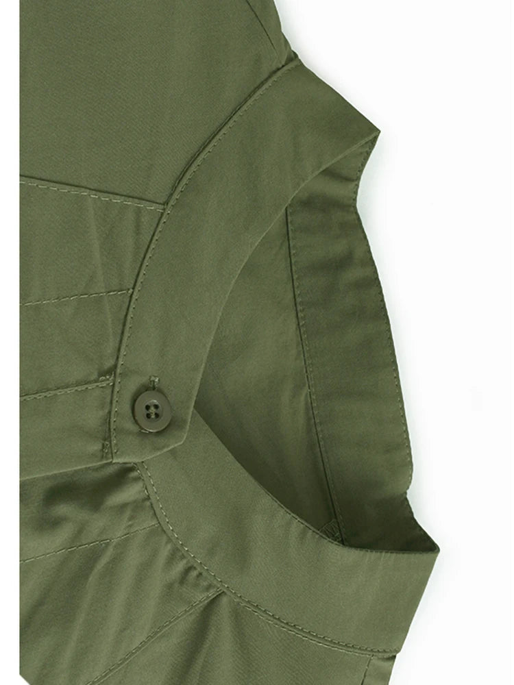 Women Green Big Size Elegant Knee-Length Shirt Dress New Stand Collar Long Sleeve Fashion Tide Spring Autumn 2025 1DJ0928