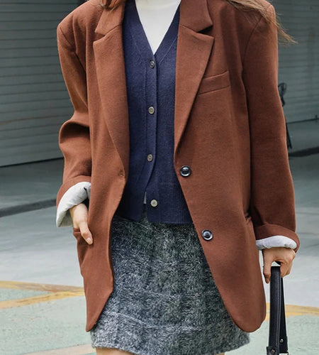 Loose Fit Orange Vintage Big Size Woolen Coat New Lapel Long Sleeve Women Jacket Fashion Tide Autumn Winter 2025 1DH2263