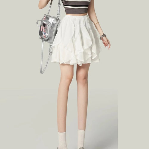 Load image into Gallery viewer, Solid Spliced Ruffles Loose Mini Skirt For Women High Waist Temperament Elegant Skirts Female Fashion Style Clothes
