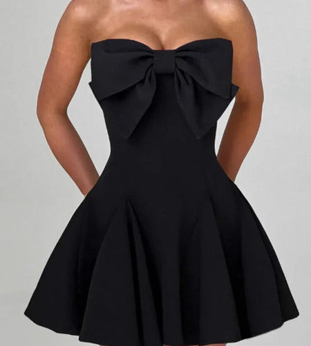 Bow Strapless Backless Sexy Mini Dress For Women Robe Fashion Solid Off-shoulder Sleeveless A-line Club Dress Vestido