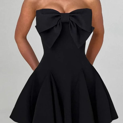 Load image into Gallery viewer, Bow Strapless Backless Sexy Mini Dress For Women Robe Fashion Solid Off-shoulder Sleeveless A-line Club Dress Vestido
