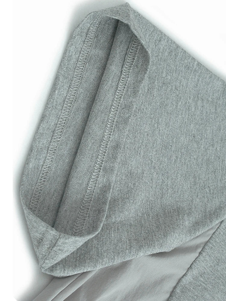 Women Gray Drawstring Pocket Big Size Midi Dress New Round Neck Short Sleeve Fashion Tide Spring Summer 2025 1DJ1193