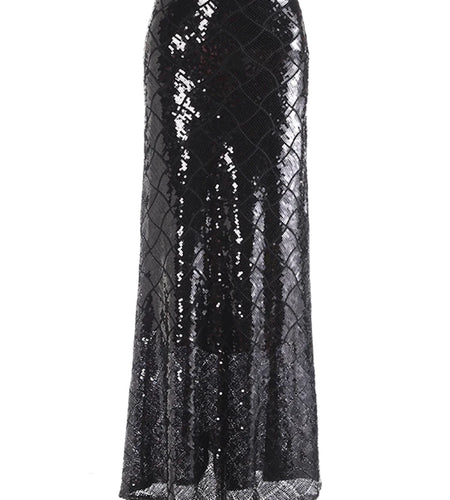 High Waist Black Sequins Shining Floor-Length Elegant Half-body Skirt Women Fashion Tide New Spring Autumn 2025  1DJ0272