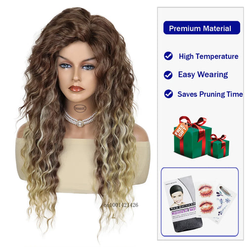 Load image into Gallery viewer, Mix Brown Wig 28 Inch Synthetic Hair Long Curly Wigs for Women Water Wavy Haircuts Long Wigs Thick Hairline Big Volume Costume
