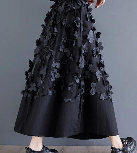 High Elastic Waist Black Flower Mesh Spliced A-line Half-body Skirt Women Fashion Tide New Spring Autumn 2025 1DJ0315