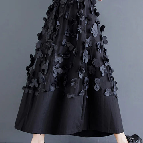 Load image into Gallery viewer, High Elastic Waist Black Flower Mesh Spliced A-line Half-body Skirt Women Fashion Tide New Spring Autumn 2025 1DJ0315
