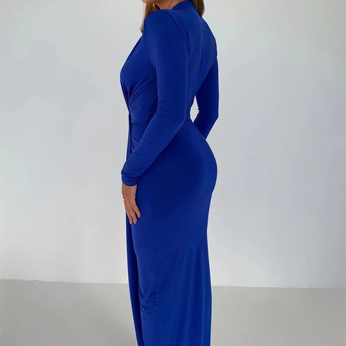 Load image into Gallery viewer, Side Split Pleated Evening Dress Women Sexy Slim High Waist Elegant Party Robe Bodycon Deep V Neck Bandage Ladies Dress
