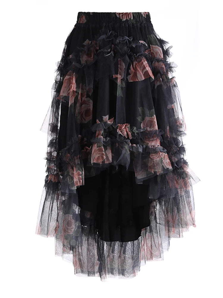 High Elastic Waist Apricot Mesh Irregular Ball Gown Half-body Skirt Women Fashion Tide New Spring Autumn 2025 1DJ1274